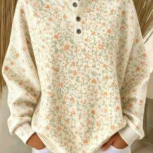 Women Floral Crew Neck Printing Casual Spring/Fall Long Sleeve Sweatshirt, JustFashionNow Sweatshirts & Hoodies, color:Beige|size:5XL