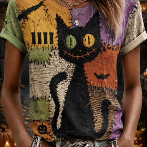 Women Cat Short Sleeve Tee T-shirt Crew Neck Printing Casual Summer Top, JustFashionNow T-Shirts, color:Multicolor|size:XXL