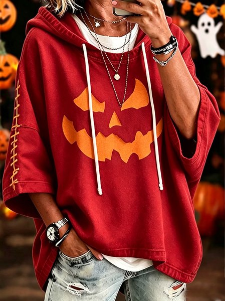 Women Halloween Half Sleeve Casual Holiday Spring/Fall Hoodie, JustFashionNow Sweatshirts & Hoodies, color:Red|size:5XL