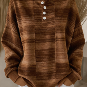 Women Gradient Pattern Henley Collar Casual Spring/Fall Long Sleeve Sweatshirt, JustFashionNow Sweatshirts & Hoodies, color:Caramel Brown|size:5XL
