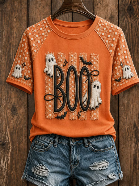 Women Text Letters Short Sleeve Tee T-shirt Crew Neck Casual Summer Top, JustFashionNow T-Shirts, color:Orange|size:5XL