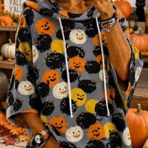 Women Halloween Half Sleeve Casual Holiday Spring/Fall Hoodie, JustFashionNow Sweatshirts & Hoodies, color:As Picture|size:5XL