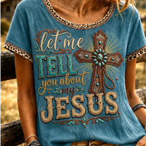 Women Leopard Short Sleeve Tee T-shirt Crew Neck Printing Casual Summer Top, JustFashionNow T-Shirts, color:Blue|size:XXL