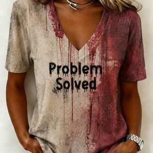 Women Text Letters Short Sleeve Tee T-shirt V Neck Vintage Summer Top, JustFashionNow T-Shirts, color:As Picture|size:5XL