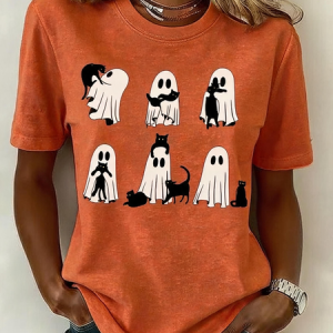 Women Cartoon Short Sleeve Tee T-shirt Crew Neck Casual Summer Top, JustFashionNow T-Shirts, color:Orange|size:3XL