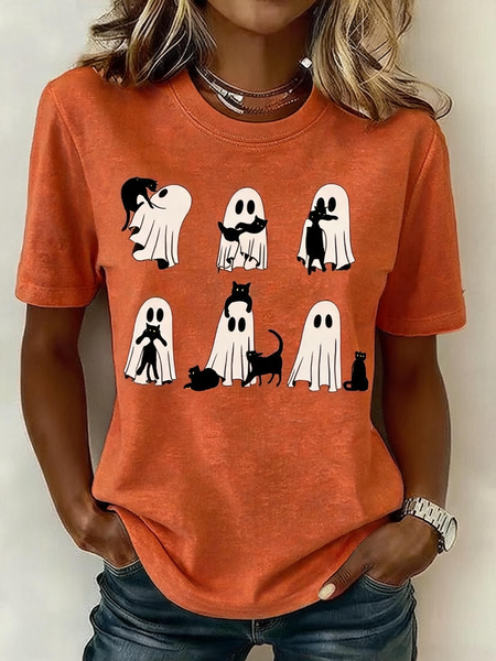 Women Cartoon Short Sleeve Tee T-shirt Crew Neck Casual Summer Top, JustFashionNow T-Shirts, color:Orange|size:3XL