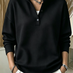 Women Plain Stand Collar Casual Spring/Fall Long Sleeve Sweatshirt, JustFashionNow Sweatshirts & Hoodies, color:Black|size:5XL