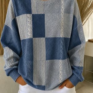 Women Abstract Graphic Crew Neck Casual Spring/Fall Long Sleeve Sweatshirt, JustFashionNow Sweatshirts & Hoodies, color:Blue|size:5XL