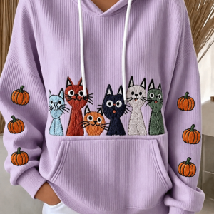 Women Cat Long Sleeve Vintage Holiday Spring/Fall Hoodie, JustFashionNow Sweatshirts & Hoodies, color:Purple|size:5XL