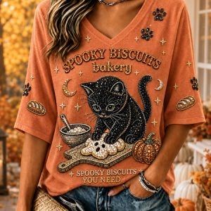 Women Text Letters Half Sleeve Tee T-shirt V Neck Vintage Summer Top, JustFashionNow T-Shirts, color:Orange|size:5XL