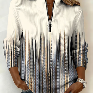 Women Abstract Mock Neck Printing Casual Spring/Fall Long Sleeve Sweatshirt, JustFashionNow Sweatshirts & Hoodies, color:As Picture|size:5XL