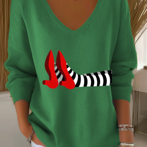 Women Halloween Long Sleeve Tee T-shirt V Neck Printing Casual Spring/Fall Top, JustFashionNow T-Shirts, color:Green|size:5XL