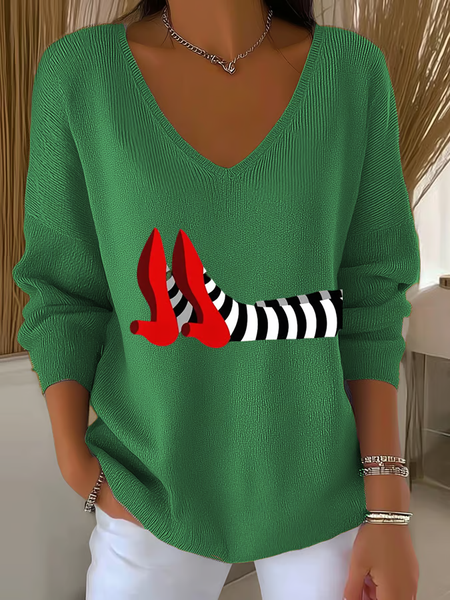 Women Halloween Long Sleeve Tee T-shirt V Neck Printing Casual Spring/Fall Top, JustFashionNow T-Shirts, color:Green|size:5XL