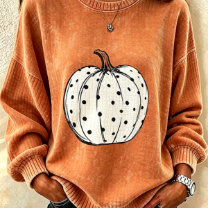Women Pumpkin Pattern Crew Neck Printing Casual Spring/Fall Long Sleeve Sweatshirt, JustFashionNow Sweatshirts & Hoodies, color:Orange|size:5XL
