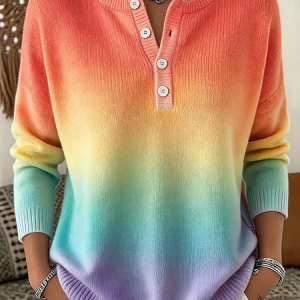 Women Ombre Henley Collar Printing Vintage Spring/Fall Long Sleeve Sweatshirt, JustFashionNow Sweatshirts & Hoodies, color:As Picture|size:5XL