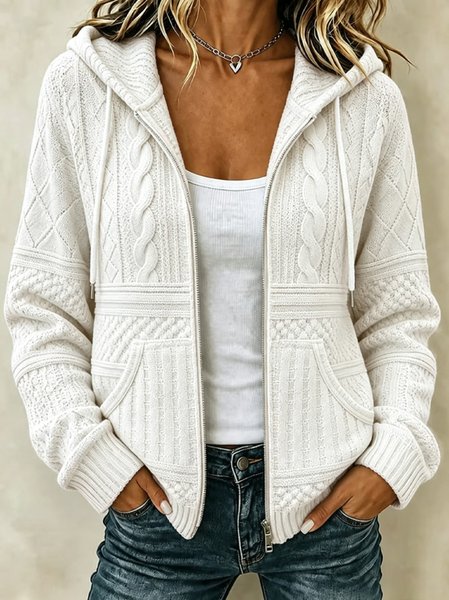 Women Geometric Long Sleeve Hoodie Casual Spring/Fall Jacket Outerwear, JustFashionNow Coats, color:White|size:4XL