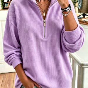 Women Geometric Mock Neck Casual Spring/Fall Long Sleeve Sweatshirt, JustFashionNow Sweatshirts & Hoodies, color:Purple|size:5XL