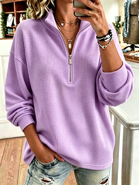 Women Geometric Mock Neck Casual Spring/Fall Long Sleeve Sweatshirt, JustFashionNow Sweatshirts & Hoodies, color:Purple|size:5XL