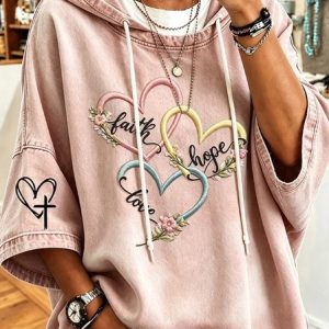 Women Heart/Cordate Half Sleeve Casual Daily Spring/Fall Hoodie, JustFashionNow Sweatshirts & Hoodies, color:Pink|size:5XL