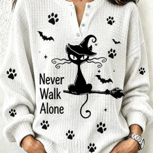 Women Text Letters Henley Collar Casual Spring/Fall Long Sleeve Sweatshirt, JustFashionNow Sweatshirts & Hoodies, color:White|size:5XL