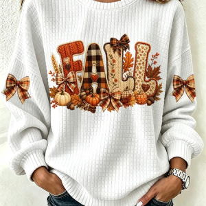 Women Maple Leaf Crew Neck Printing Casual Spring/Fall Long Sleeve Sweatshirt, JustFashionNow Sweatshirts & Hoodies, color:White|size:5XL