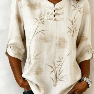 Women Plain Crew Neck Half Sleeve Blouse Casual Daily Summer Top, JustFashionNow Blouses, color:Apricot|size:5XL