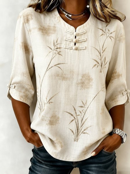 Women Plain Crew Neck Half Sleeve Blouse Casual Daily Summer Top, JustFashionNow Blouses, color:Apricot|size:5XL