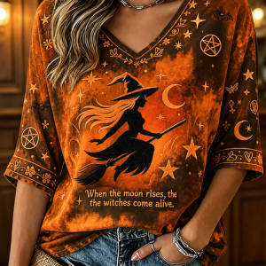 Women Text Letters Long Sleeve Tee T-shirt V Neck Casual Spring/Fall Top, JustFashionNow T-Shirts, color:Orange|size:5XL