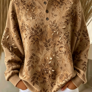 Women Floral Crew Neck Printing Casual Spring/Fall Long Sleeve Sweatshirt, JustFashionNow Sweatshirts & Hoodies, color:Brown|size:5XL