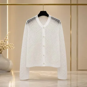 17C-2026 New Women's Classic Luxury Open Knit Sheer Cardigan Sophisticated Versatile Crew-Neck Long-Sleeve (See Details Below) - AliExpress Shirts & Blouses