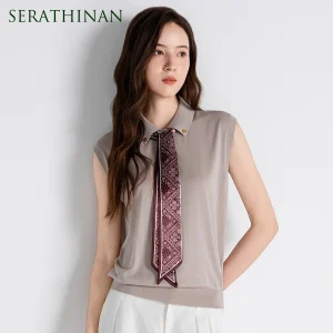 TX861184 Designer Spun Silk Women's Knitwear LP Pullovers Scarf Neckline Metal Button Fit Sleeveless Office Shirts - AliExpress Shirts & Blouses