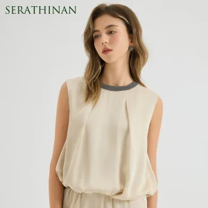 KW7513217 Premium Silk Modal Blend Sleeveless Blouses Women's Elegant Pleated Top Crew Neck Luxury Silk Tops - AliExpress Shirts & Blouses