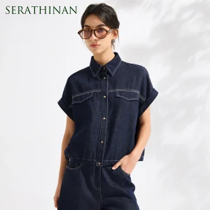 KX9613693 Luxury Cotton Linen Denim Shirt Women's Short Sleeve Contrast Stitching Button Up Blouse Loose Designer Tops - AliExpress Shirts & Blouses
