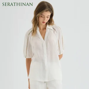 KT9613870 Premium 100% Ramie Women's Breathable Blouse Soft Woven Shirt Elegant Loose Fit Puff Sleeve Summer Top - AliExpress Shirts & Blouses