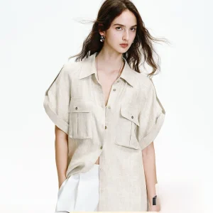 Fuzhen Women's Shirt Sleeveless Satin Texture Loose Fit Turn-down Collar Casual Workwear Style Short Sleeve Breathable Skin-f... - AliExpress Shirts & Blouses