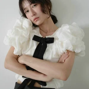 C1ane Pure Knot Bubble Sleeve Shirt Top Front Back Wear Casual Style Women's Skin-friendly Breathable Short Sleeve ... - AliExpress Shirts & Blouses