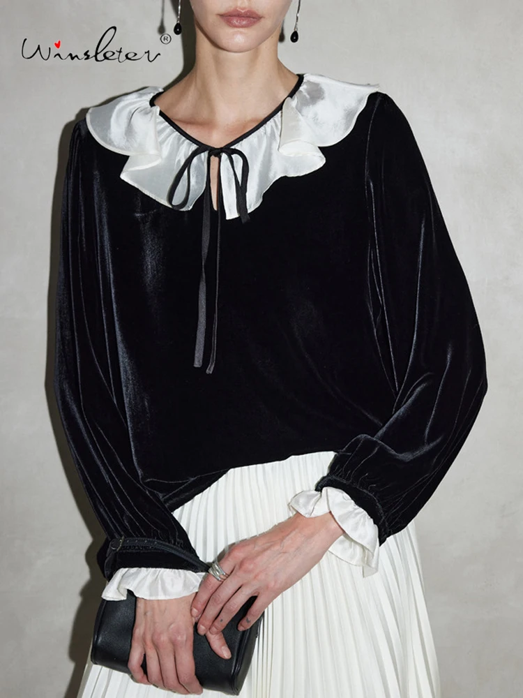 Winsleter-Bottom 100%Real Silk Elegant Shirt, Long Sleeve V Neck Ruffles, Women Retro Loose Doll Blouse, 2026 Spring T61407CC - AliExpress Shirts & Blouses