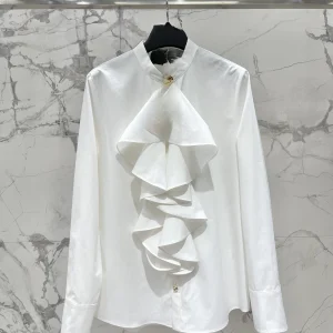 Romantic Style White Lace Trim Shirt Women's Puffy Sleeve Stand Collar Long Dresslike Blouse Floral Embroidery Courtly Aesthetic - AliExpress Shirts & Blouses