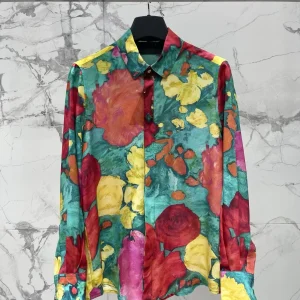 Silk Floral Print Women's Casual Versatile Shirt Loose Slimming Stylish Straight Tube Long Sleeve  Collar Single Button C... - AliExpress Shirts & Blouses