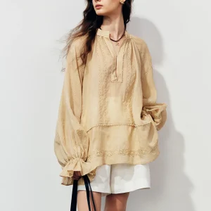 Sun Protection Hand Crocheted Flower Embroidery 100% Flax Bubble Sleeve Shirt Women's Casual Summer Fashion Anti UV Loose Fit - AliExpress Shirts & Blouses