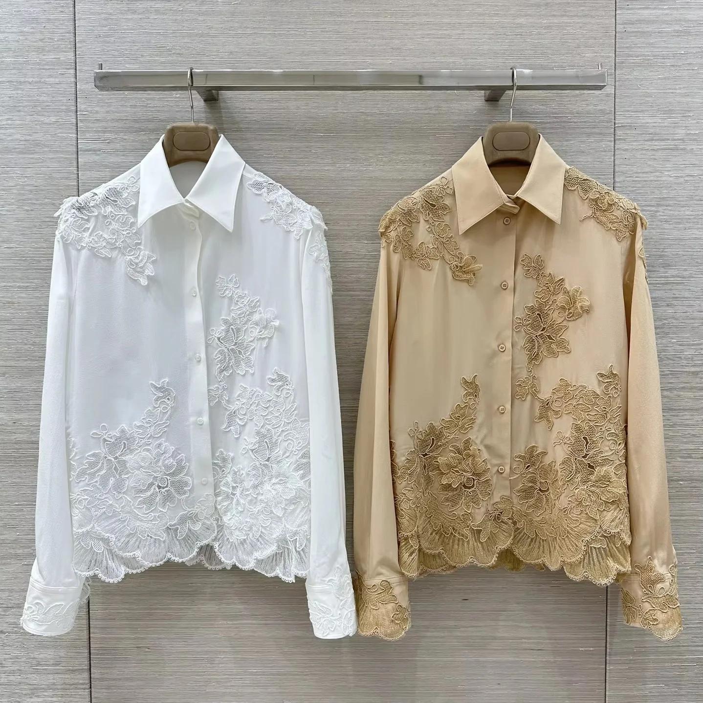 Women Lace embroidered silk shirt tops fashion casual temperament lady tops - AliExpress Shirts & Blouses