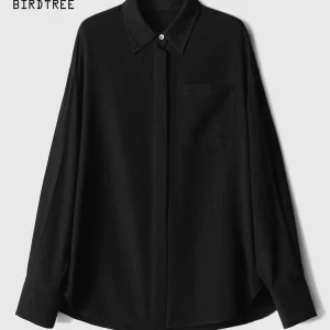 BirdTree-94.8% Silk 5.2%Spandex Guanle Crepe Elegant Shirt, Long Sleeve, Women Temperament Commute Blouse, 2026 Spring T62904CC - AliExpress Shirts & Blouses