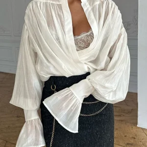 Casual Loose See-Through Shirts Women's Autumn Lapel Long Sleeve Patchwork Blouse Top Streetwear Female Solid Shirts Top - AliExpress Shirts & Blouses