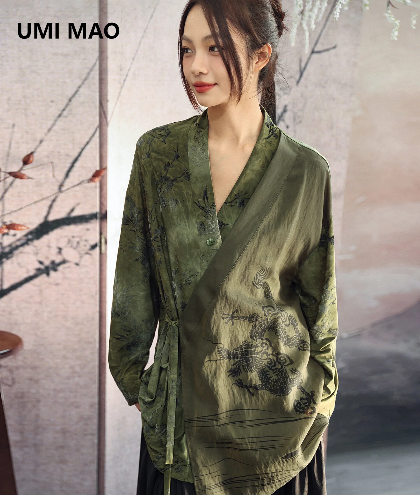 UMI MAO New Chinese Style Bamboo Leaf Flocked Dragon Pattern Shirt Jacket For Women Spring Top Femme - AliExpress Shirts & Blouses