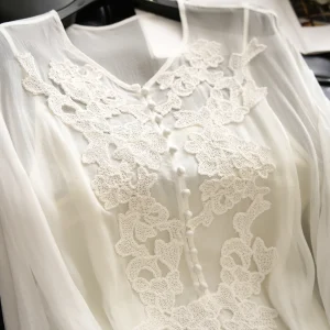Loose Shirt Women's Premium Breathable Fustian Long Sleeve round Neck Embroidery Lace Soluble Heavyweight Summer Fashion Top - AliExpress Shirts & Blouses