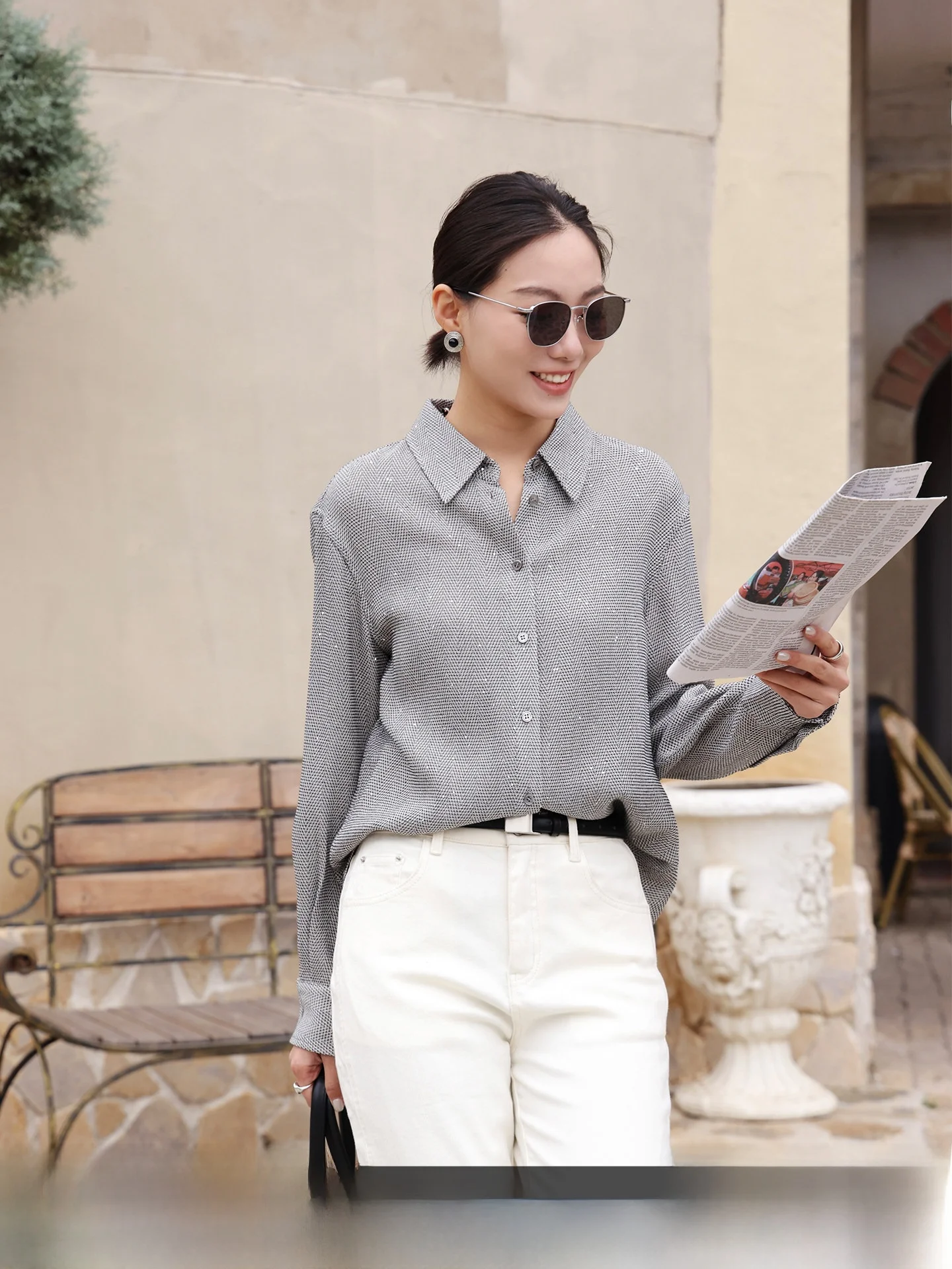 Fashionable Textured Long Sleeve Women's Shirt Loose Fit Glittering Top Autumn New Design Versatile Cotton Polyester Blend - AliExpress Shirts & Blouses