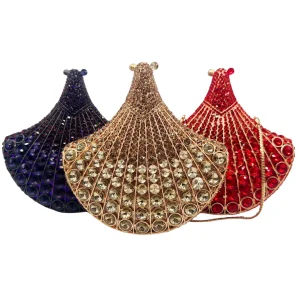 Cross-Border Diamond Embedded Hollow out Evening Women's Handbag Stone Purse Fan Shape Tote Bag Glitzy Sparkling Clutch - AliExpress Women's Handbags