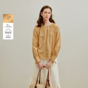 Inman French Retro Lace-up Embroidery Floral Shirt for Women 2025 Autumn New Casual Pure Cotton Long Sleeve Blouse - AliExpress Shirts & Blouses