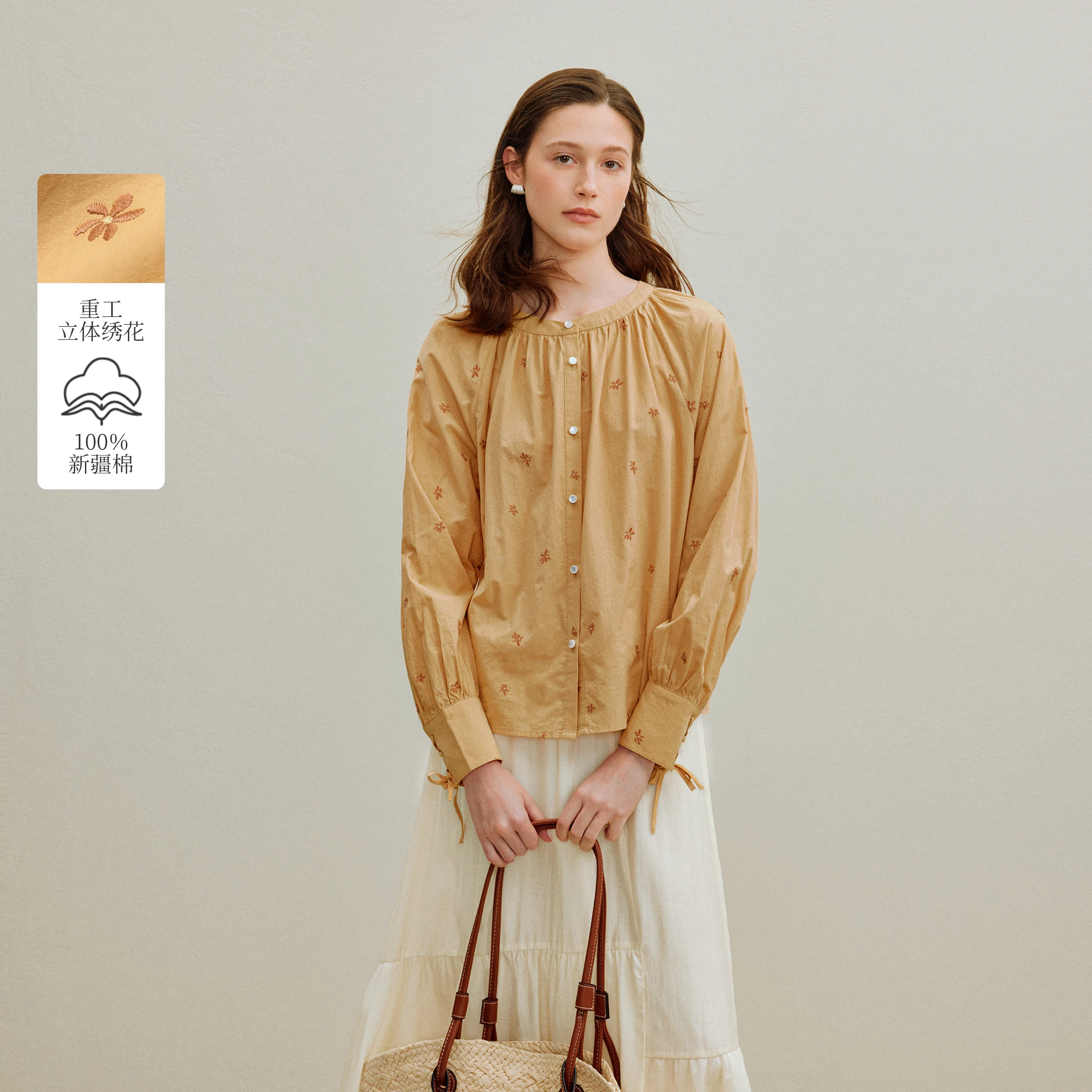 Inman French Retro Lace-up Embroidery Floral Shirt for Women 2025 Autumn New Casual Pure Cotton Long Sleeve Blouse - AliExpress Shirts & Blouses