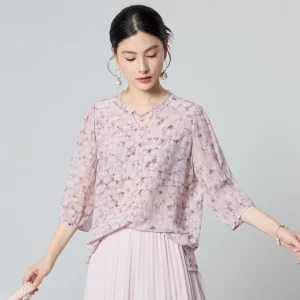 Original 100% Mulberry Silk Gentle 2026 New Short Printed Lantern Sleeve Top Women's Versatile Shirt - AliExpress Shirts & Blouses